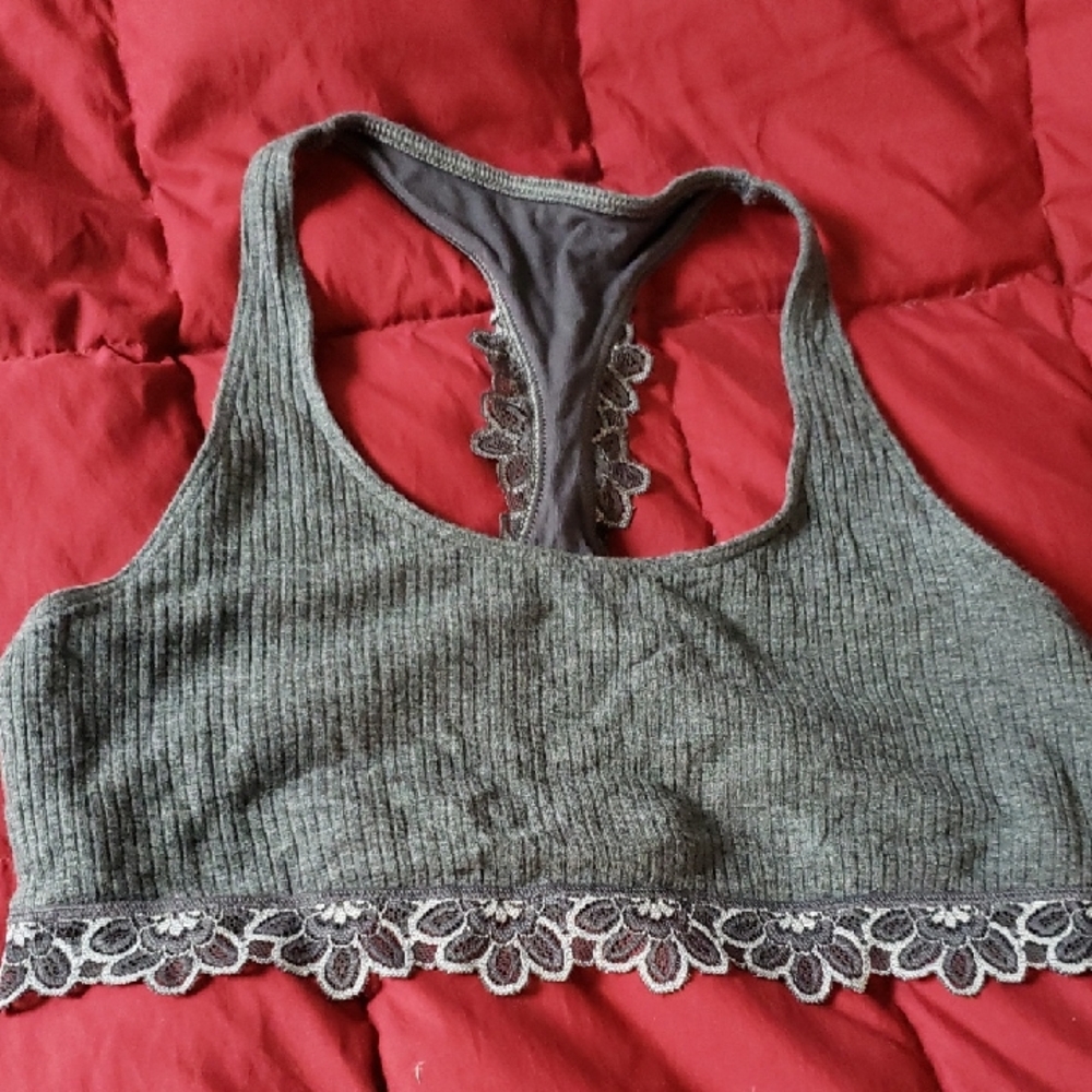 Aerie Lace Trim Bralette Charcoal
